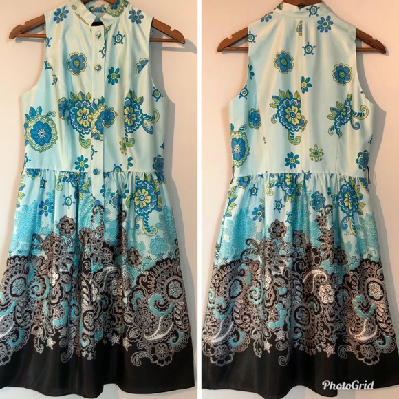 Adrianna Papell Blue Silk Blend Sleeveless Dress, size 8 - Picture 6 of 8